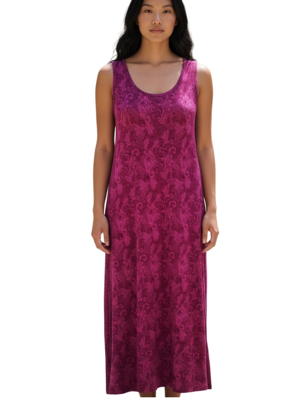 Blair Sleeveless Paisley Maxi Chemise in Magenta
